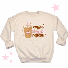 Load image into Gallery viewer, Adult Tan &#39;Coffee Teach Repeat&#39; Crewneck
